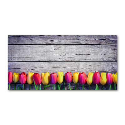 Obraz zdjęcie akryl Tulipany na drewnie