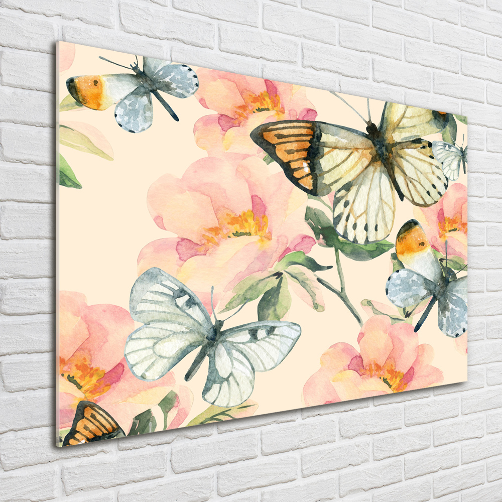 Obraz zdjęcie szkło akryl Motyle i kwiaty