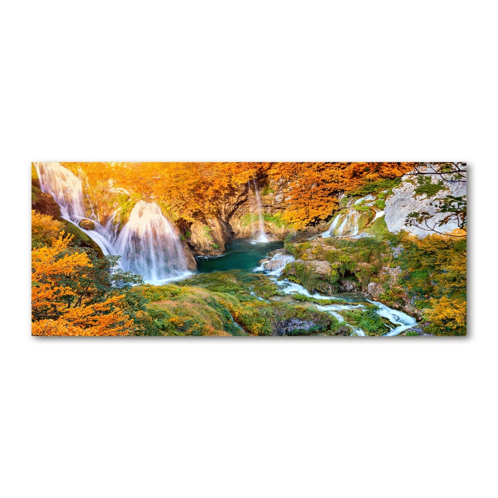 Foto obraz szkło akryl Wodospad jesienią