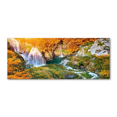 Foto obraz szkło akryl Wodospad jesienią