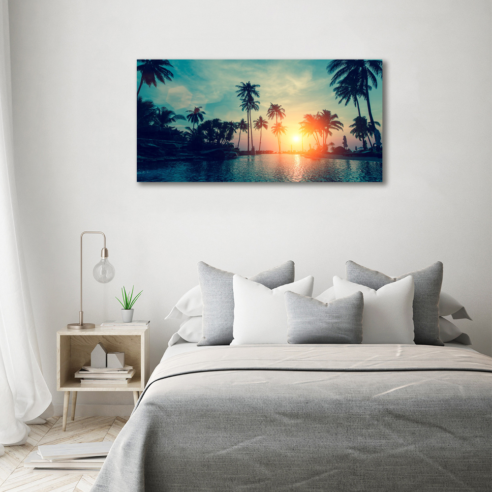 Foto obraz akryl Zachód słońca palmy
