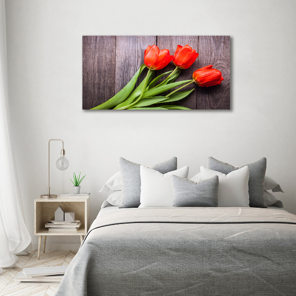 Foto obraz szkło akryl Czerwone tulipany