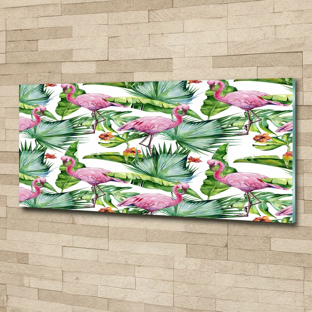 Obraz zdjęcie szkło akryl Flamingi rośliny