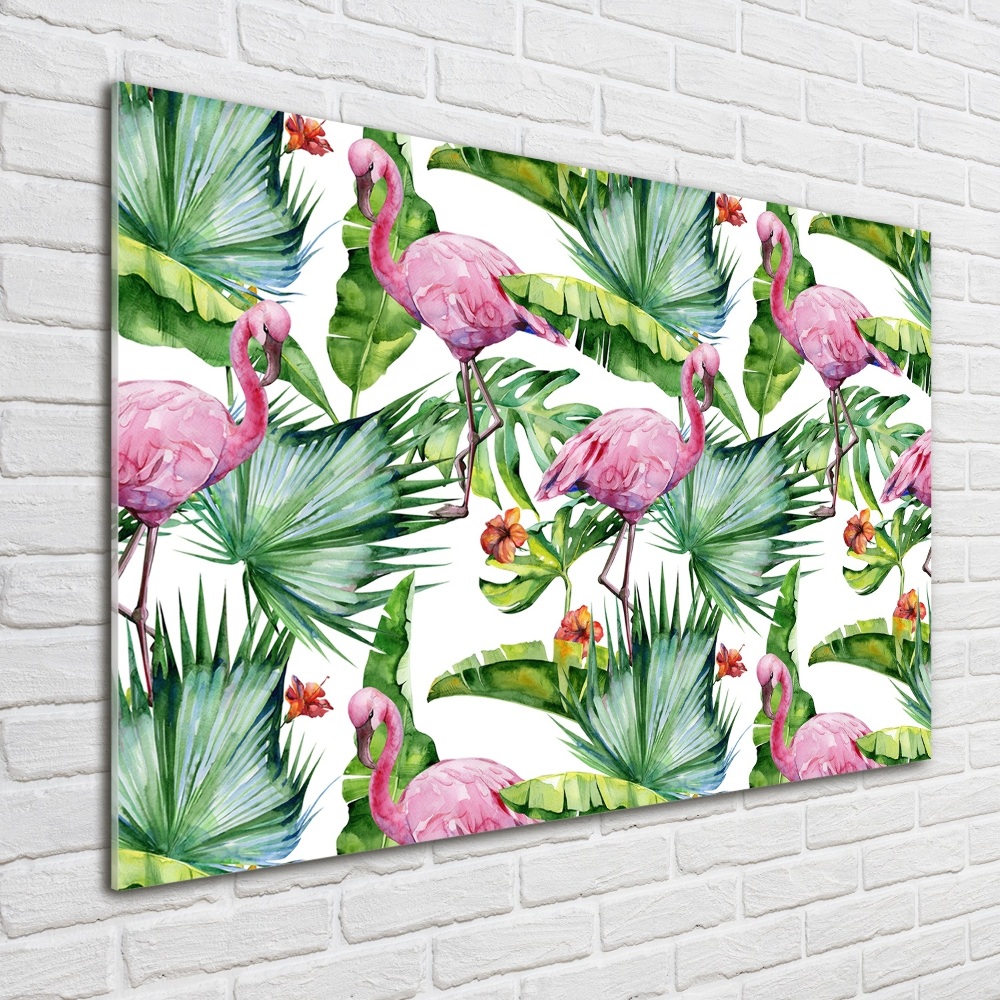 Obraz zdjęcie szkło akryl Flamingi rośliny