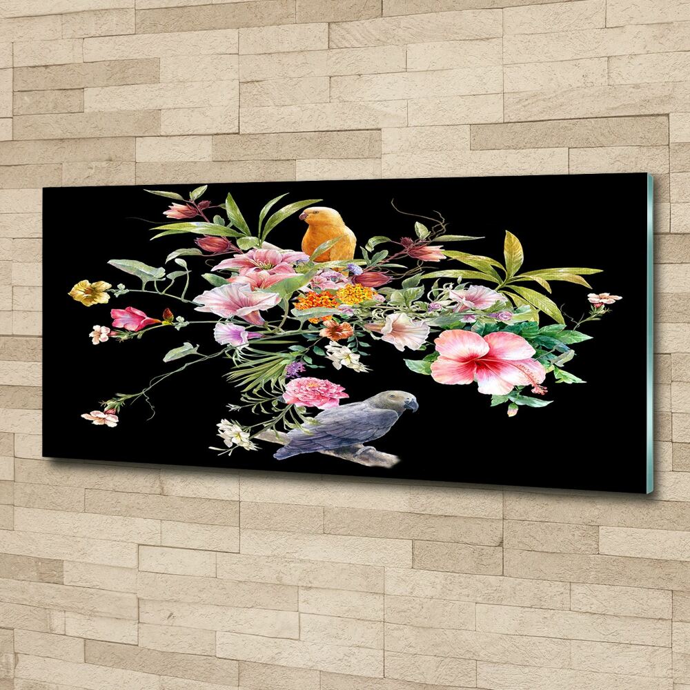 Obraz zdjęcie szkło akryl Kwiaty i ptaki