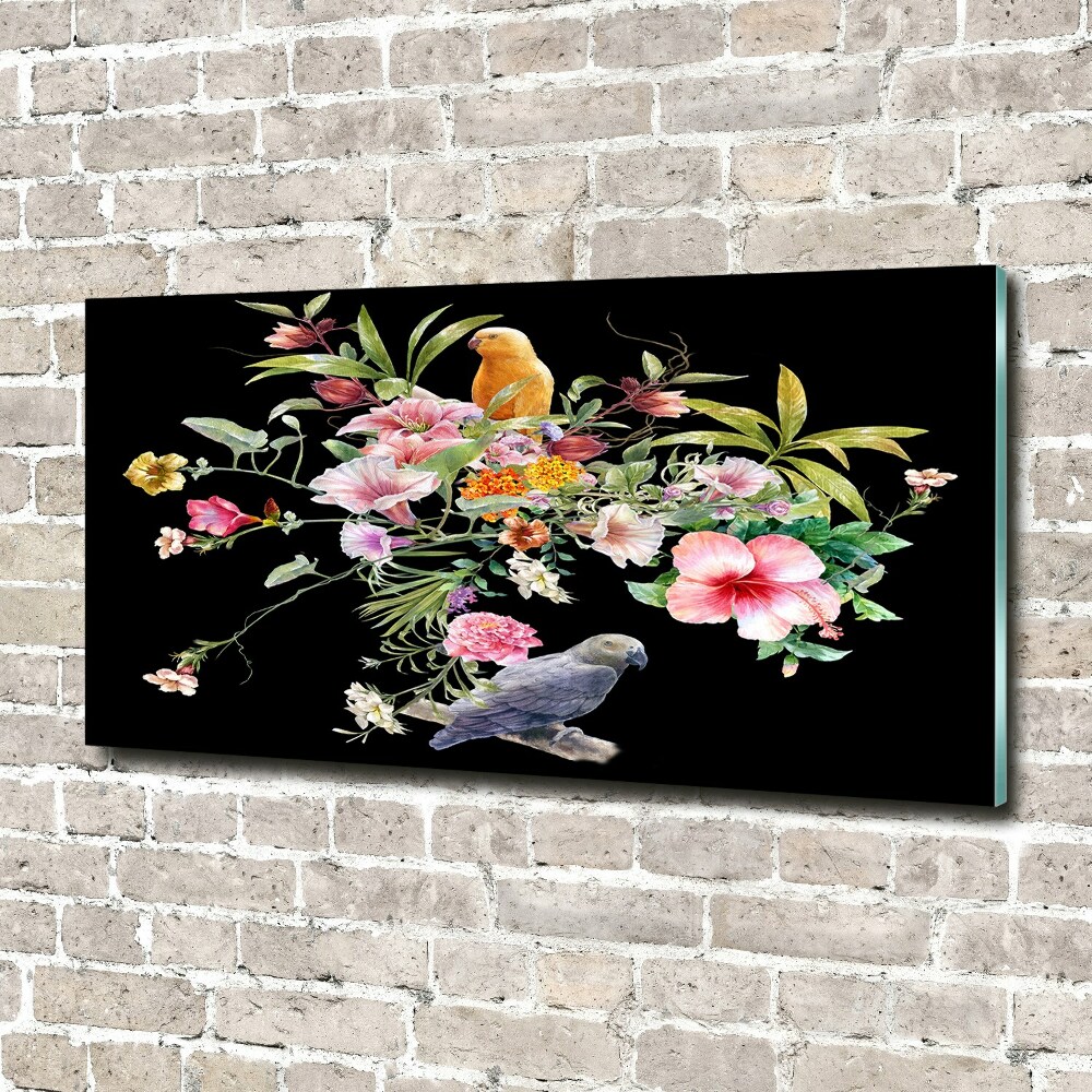 Obraz zdjęcie szkło akryl Kwiaty i ptaki