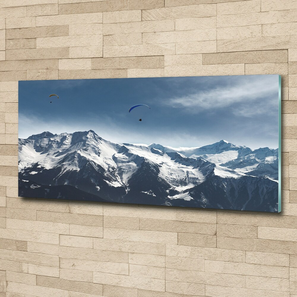Foto obraz szkło akryl Paralotnie Alpy