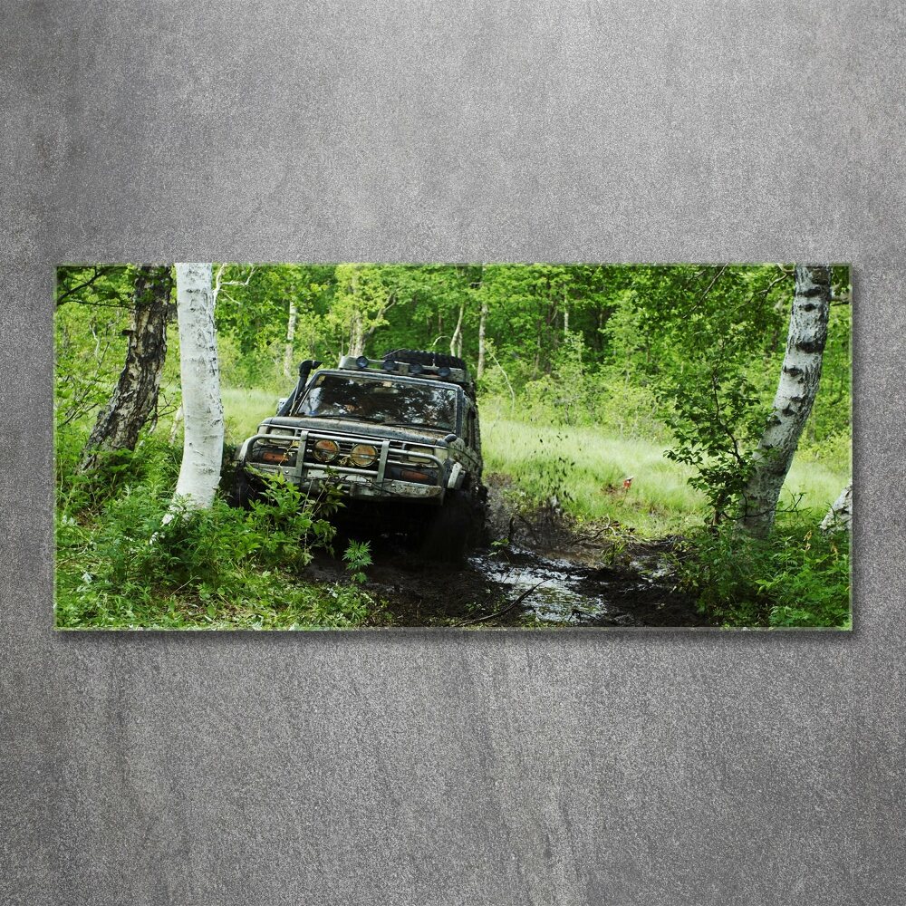 Foto obraz szkło akryl Jeep w lesie