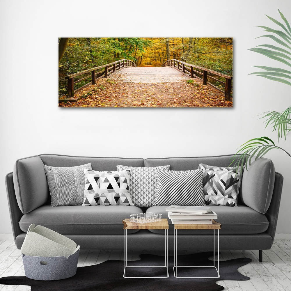 Foto obraz akryl Most w lesie jesień