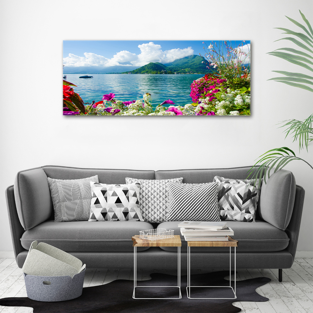 Foto obraz akryl Kwiaty nad jeziorem