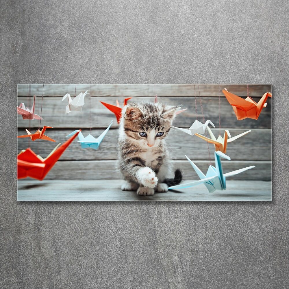 Obraz zdjęcie akryl Kot ptaki z papieru