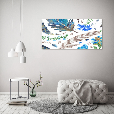 Foto obraz szkło akryl Pióra i kwiaty