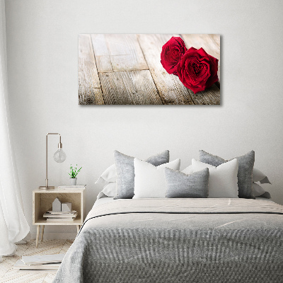 Obraz zdjęcie szkło akryl Róże na drewnie