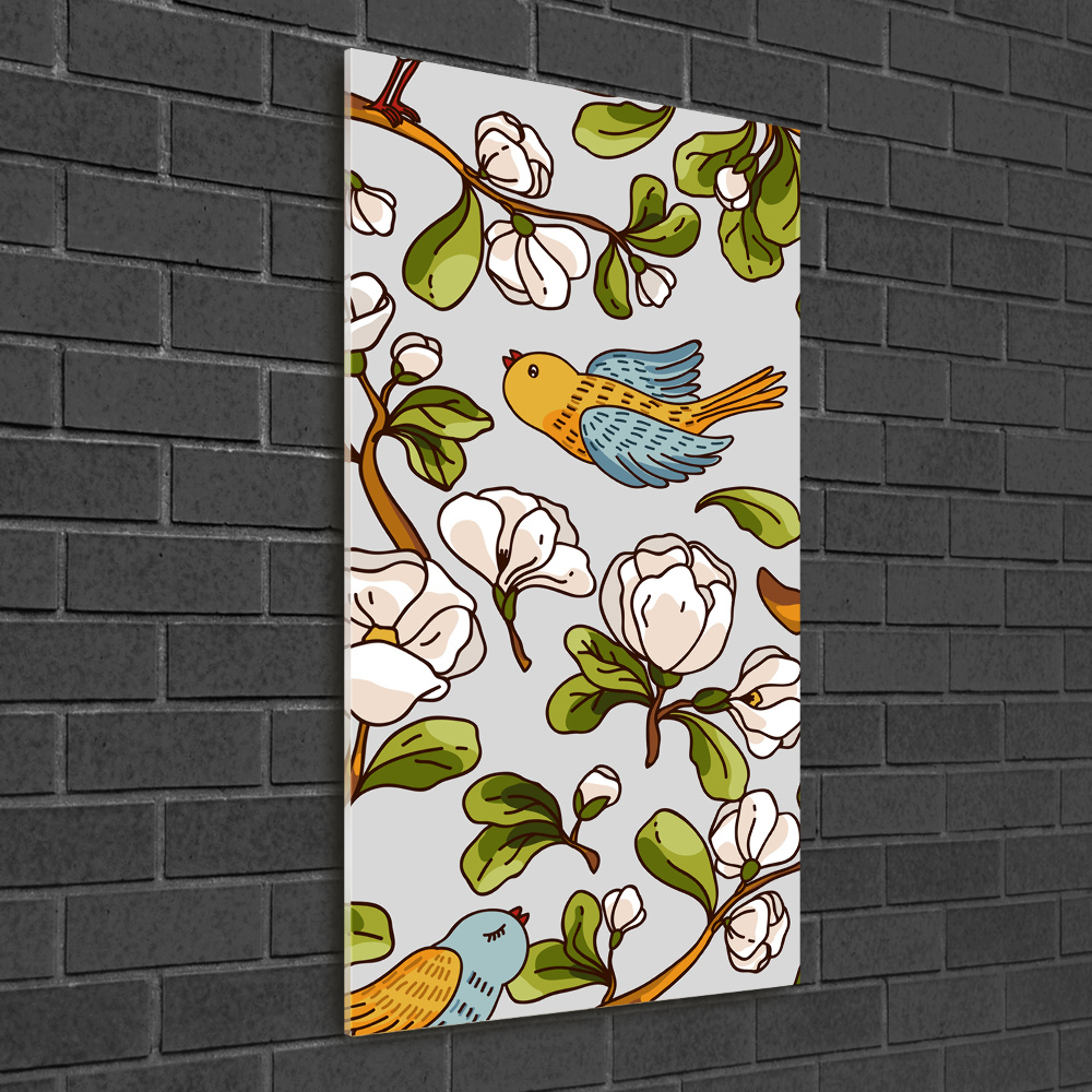 Obraz zdjęcie szkło akryl pionowy Ptaki i kwiaty