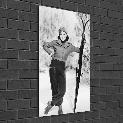 Foto obraz szkło akryl pionowy Kobieta z nartami