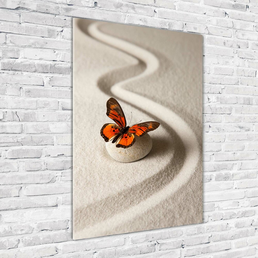 Foto obraz akryl pionowy Kamień zen i motyl