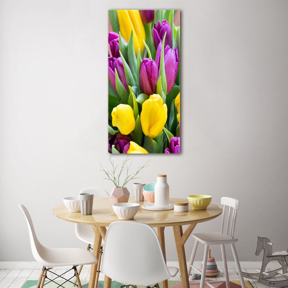 Obraz zdjęcie szkło akryl pionowy Kolorowe tulipany