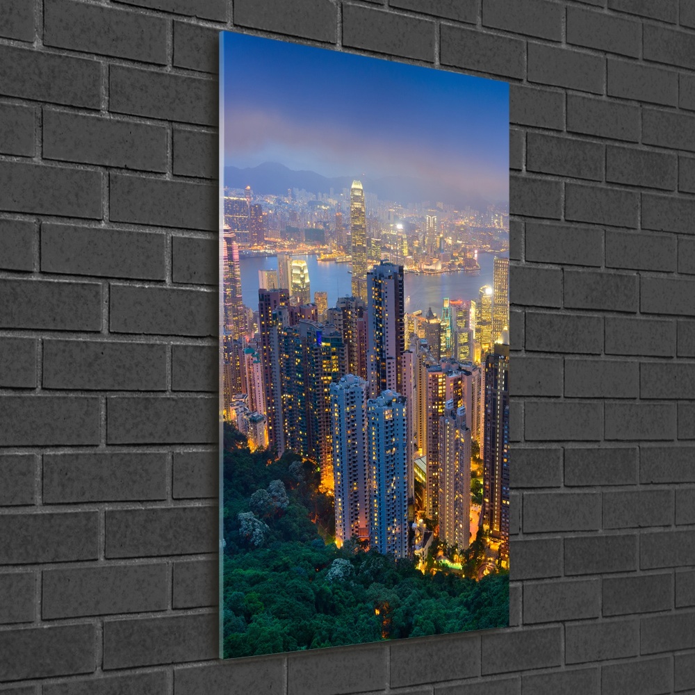 Foto obraz szkło akryl pionowy Hongkong nocą