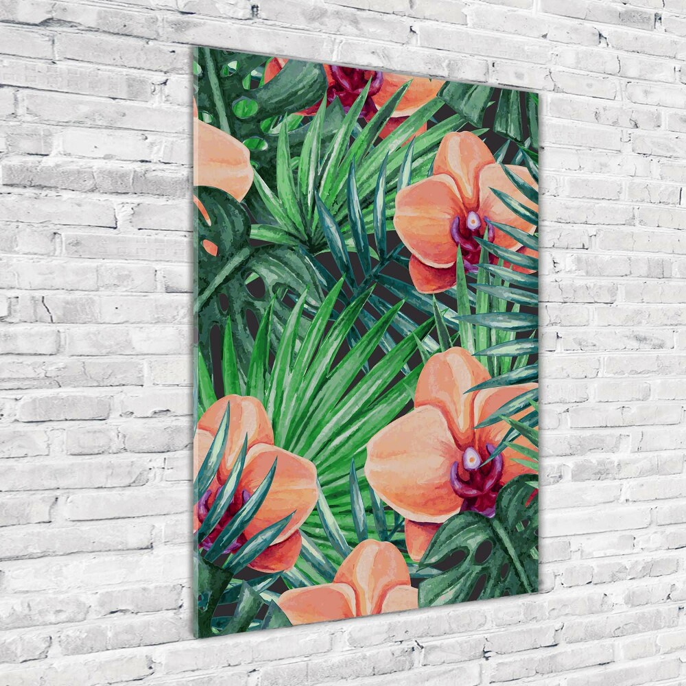 Foto obraz szkło akryl pionowy Orchidea i palmy