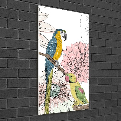 Obraz zdjęcie szkło akryl pionowy Papugi i kwiaty