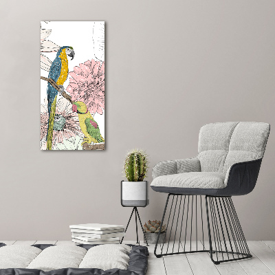Obraz zdjęcie szkło akryl pionowy Papugi i kwiaty
