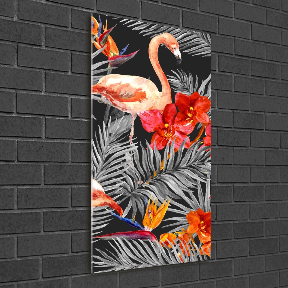 Obraz zdjęcie szkło akryl pionowy Flamingi i kwiaty
