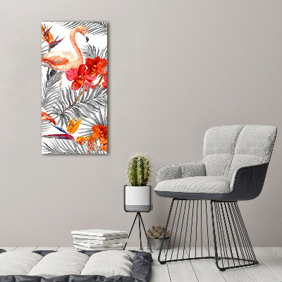Obraz zdjęcie szkło akryl pionowy Flamingi i kwiaty