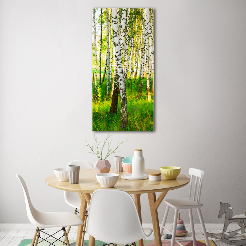 Fotoobraz na ścianę szkło akrylowe pionowy Las brzozowy
