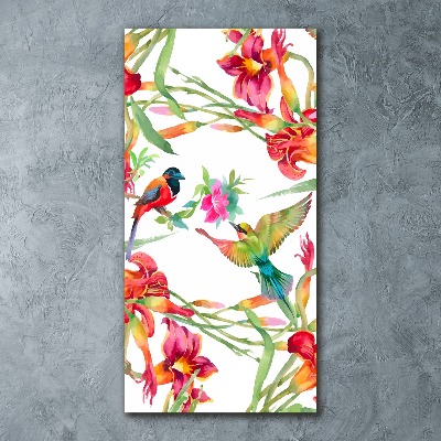 Obraz zdjęcie szkło akryl pionowy Ptaki i kwiaty