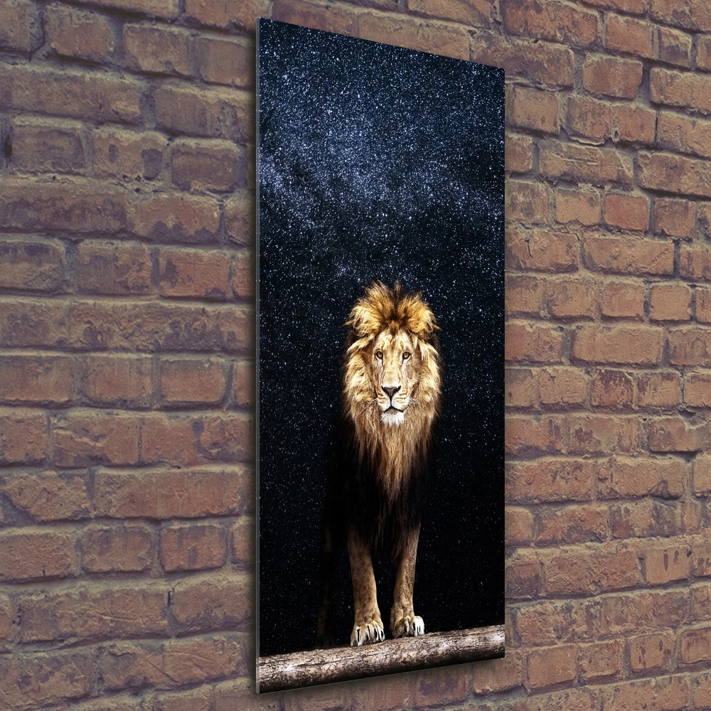 Foto obraz szkło akryl pionowy Lew na tle gwiazd
