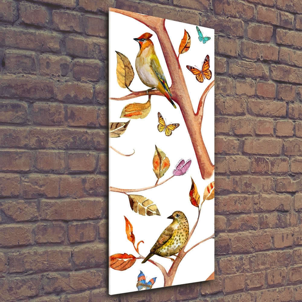Obraz zdjęcie na ścianę akryl pionowy Ptaki motyle liście