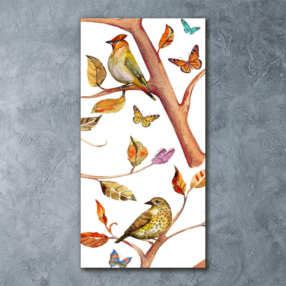Obraz zdjęcie na ścianę akryl pionowy Ptaki motyle liście