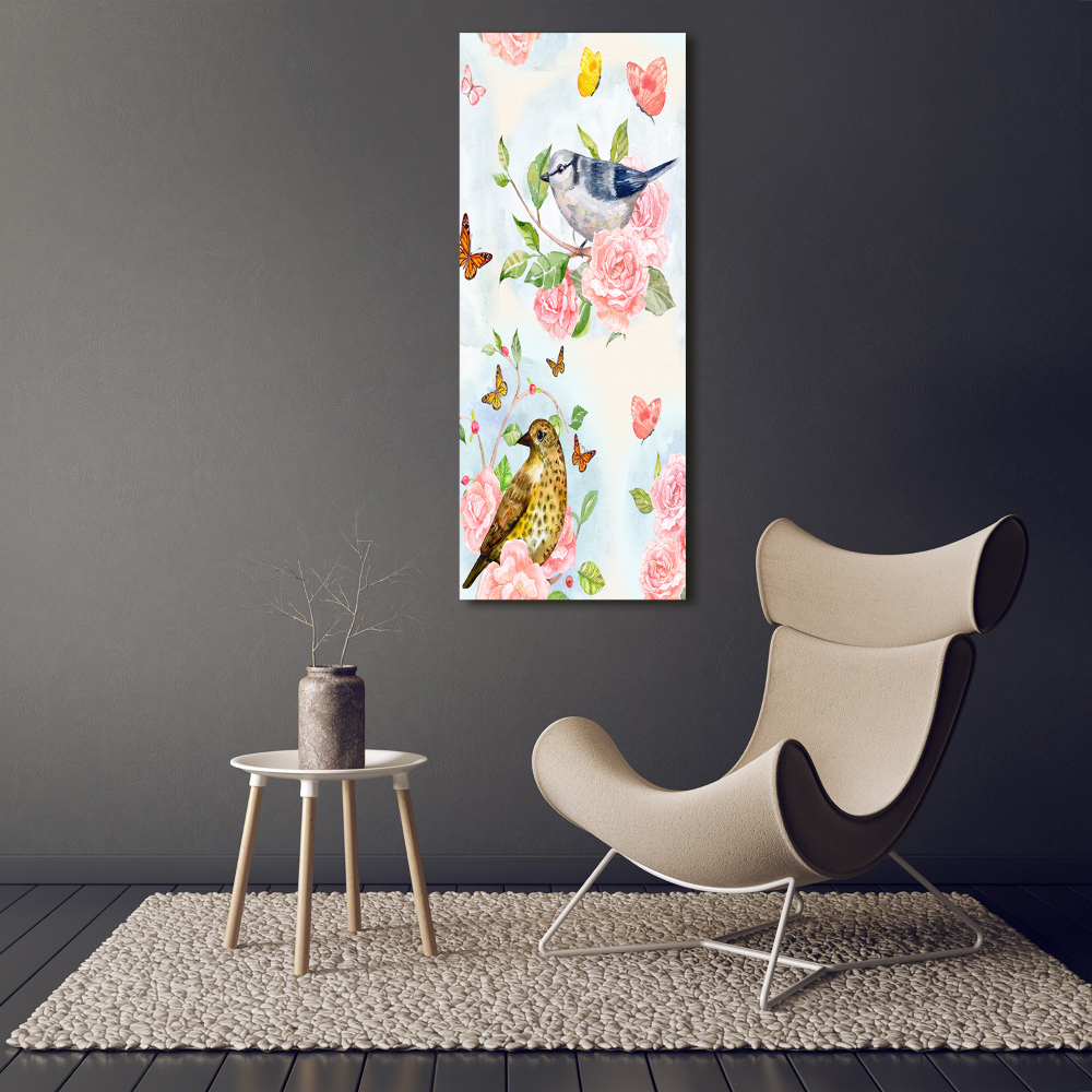 Obraz zdjęcie akryl pionowy Ptaki motyle róże