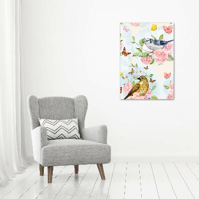 Obraz zdjęcie akryl pionowy Ptaki motyle róże