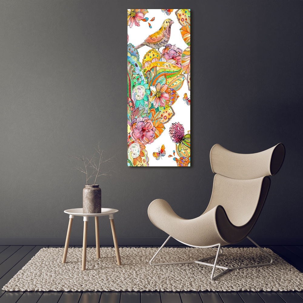 Obraz zdjęcie na scianę akrylowy pionowy Ptaki motyle kwiaty