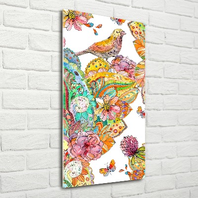 Obraz zdjęcie na scianę akrylowy pionowy Ptaki motyle kwiaty