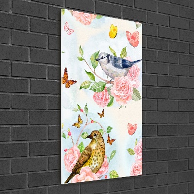 Obraz zdjęcie akryl pionowy Ptaki motyle kwiaty