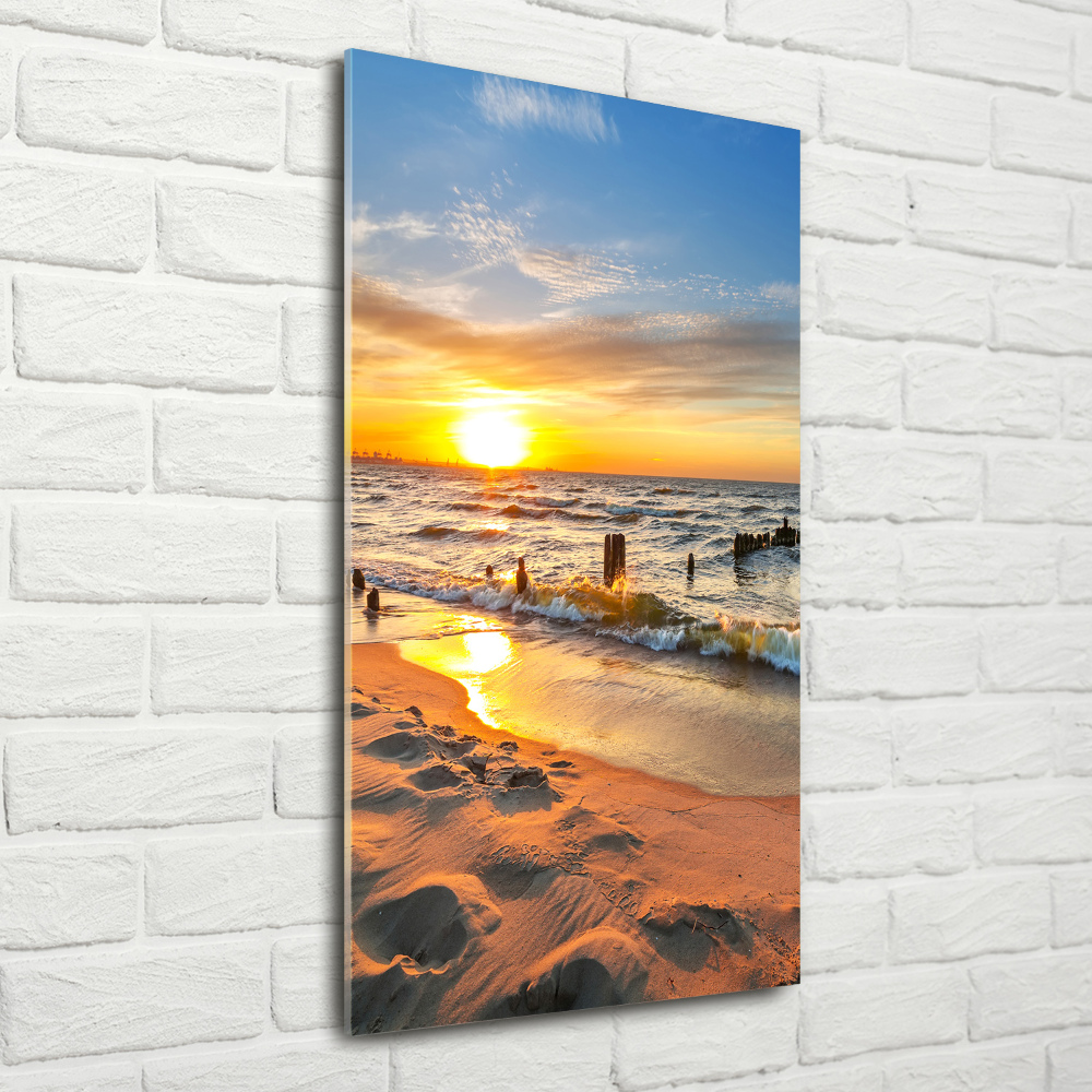 Foto obraz na ścianę szkło akrylowe pionowy Zachód słońca morze