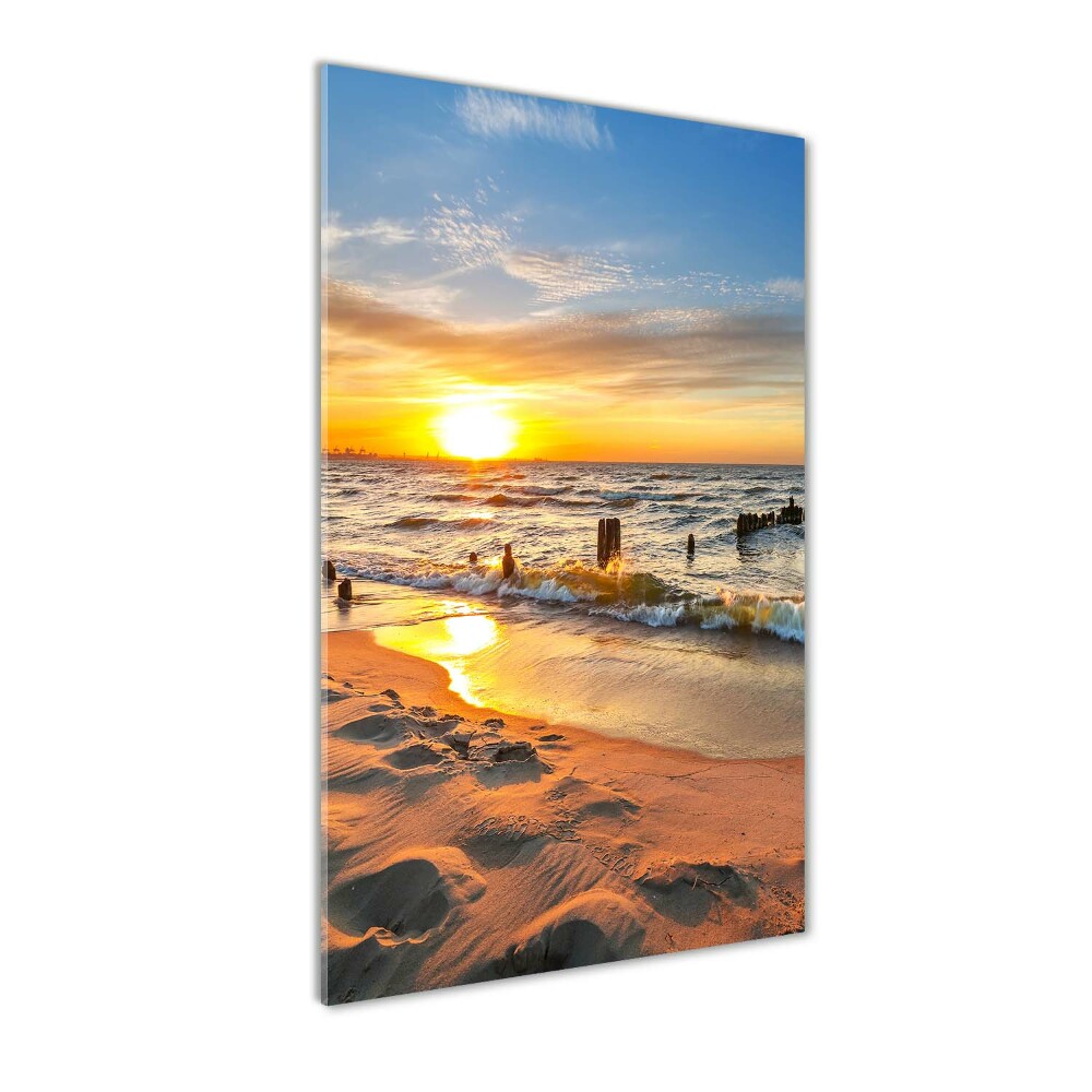 Foto obraz na ścianę szkło akrylowe pionowy Zachód słońca morze