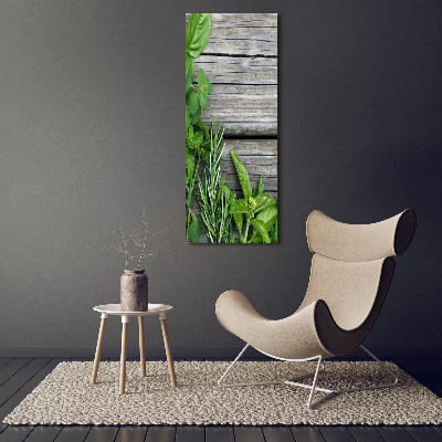 Obraz zdjęcie akryl pionowy Zioła na drewnie