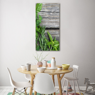 Obraz zdjęcie akryl pionowy Zioła na drewnie
