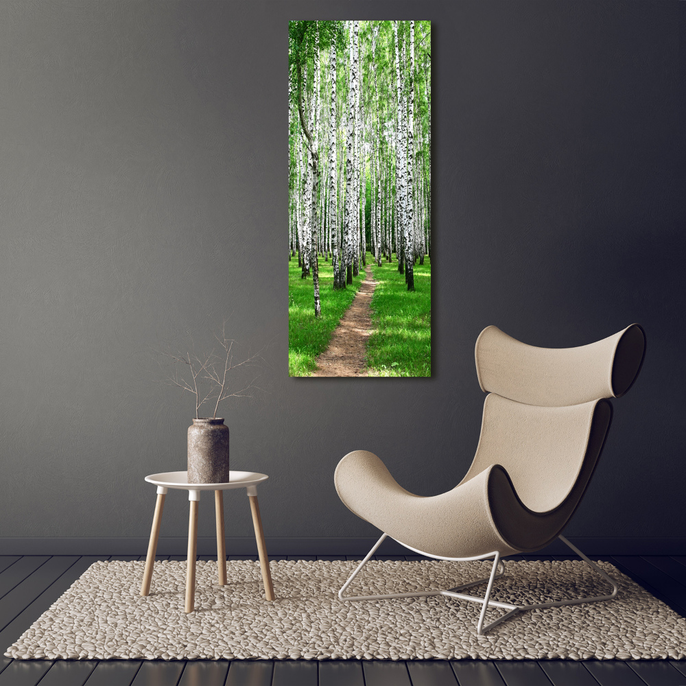 Foto obraz szkło akryl pionowy Las brzozowy