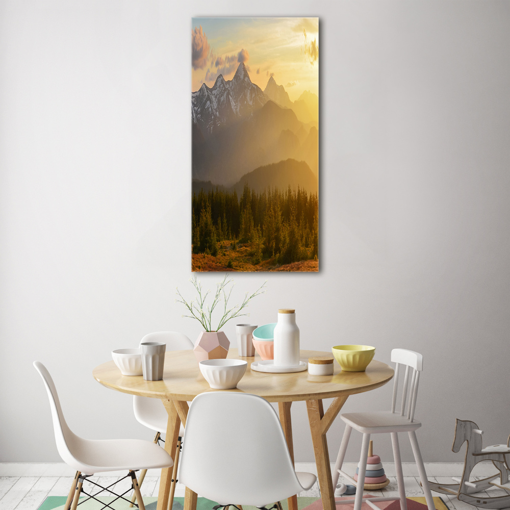 Foto obraz szkło akryl pionowy Zachód słońca góry