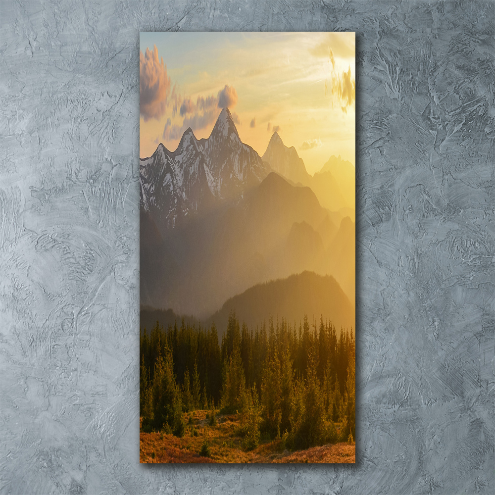 Foto obraz szkło akryl pionowy Zachód słońca góry