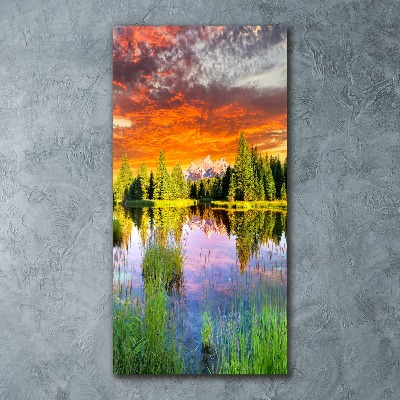 Foto obraz szkło akryl pionowy Jezioro w lesie