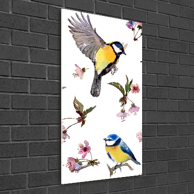 Foto obraz szkło akryl pionowy Ptaki i kwiaty