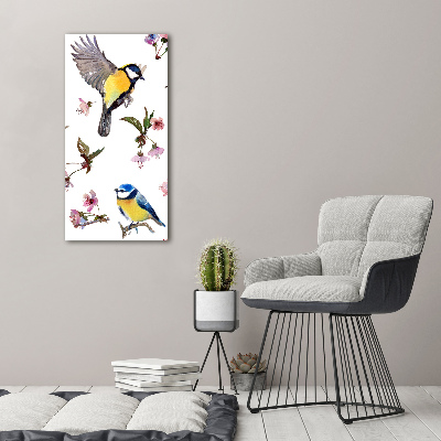 Foto obraz szkło akryl pionowy Ptaki i kwiaty