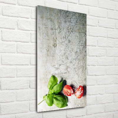 Obraz zdjęcie szkło akryl pionowy Pomidory i bazylia