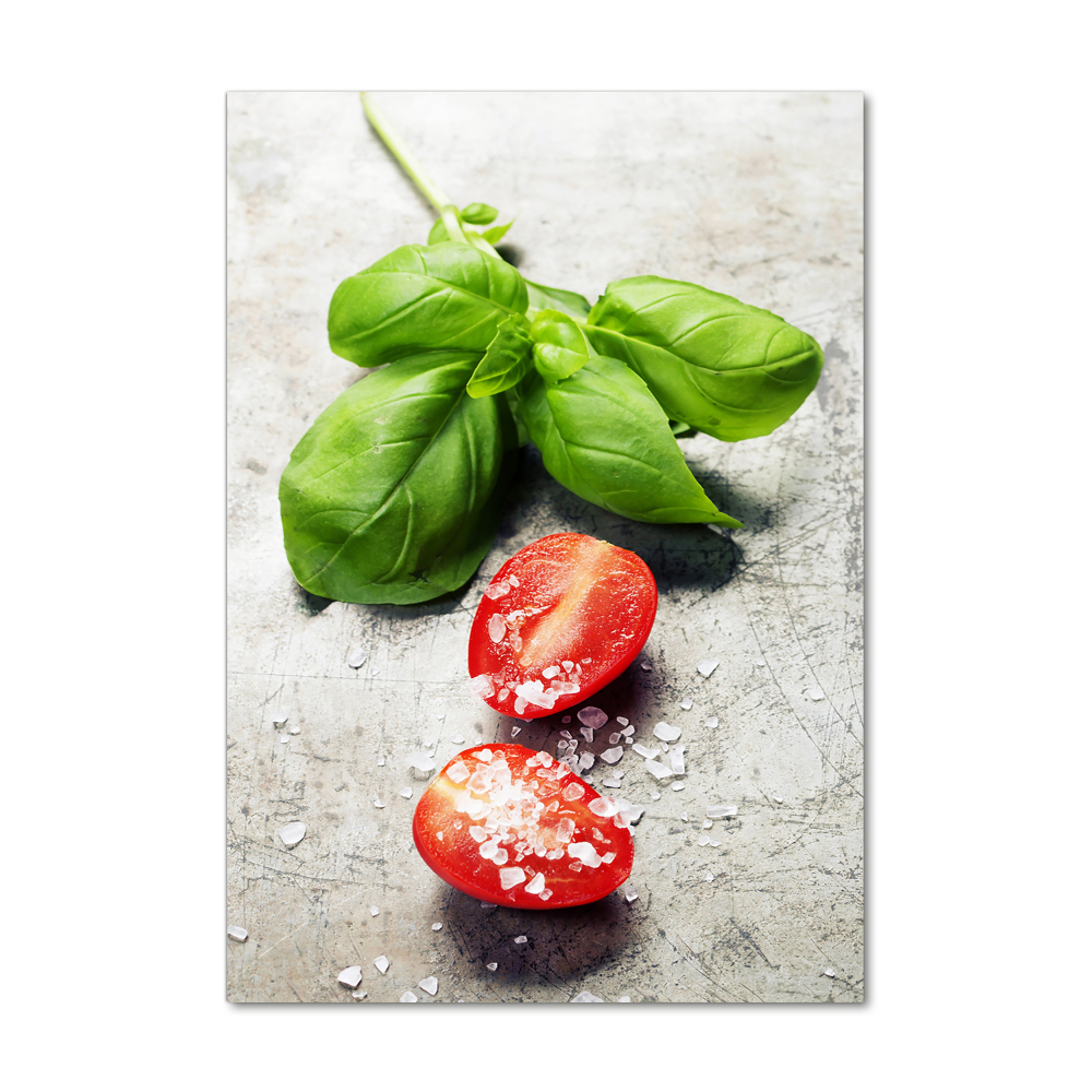 Obraz zdjęcie szkło akryl pionowy Pomidory i bazylia