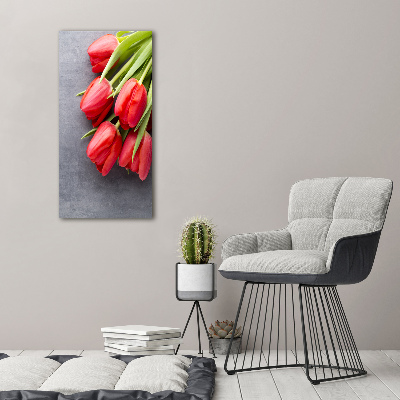 Obraz zdjęcie szkło akryl pionowy Czerwone tulipany